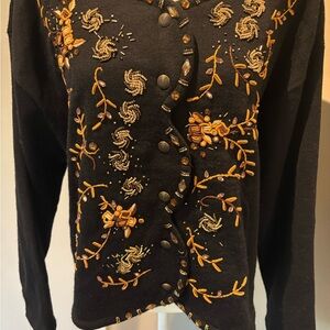 Vintage Carole Little Knit Beaded Cardigan Jacket sz L